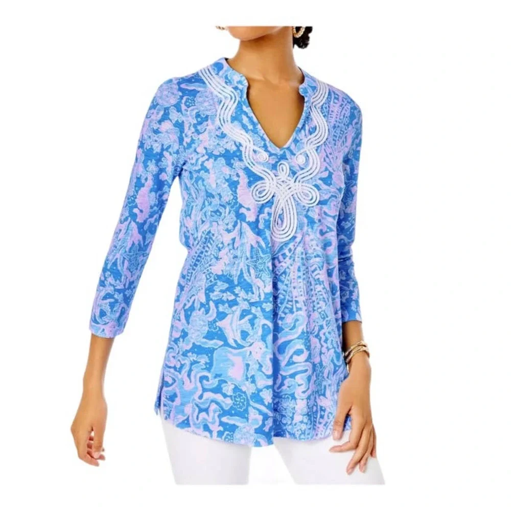 Lilly Pulitzer | Size XS Marco Island Tunic Top Shirt Blouse Floral Ocean